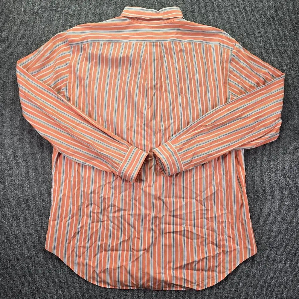 Polo Ralph Lauren Shirt Mens Large Classic Fit Orange Striped Button Down Pony